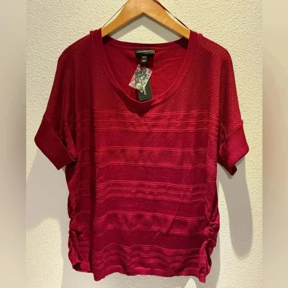 18/20 Lane Bryant Short Sleeve Women’s Sweater Round Neck W/Ruched Sides Top